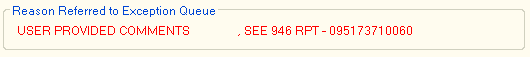 Reason Referred to Exception Queue