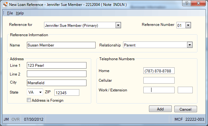 New Loan Reference