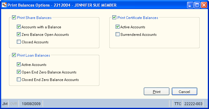 Print Balance Options Print Balance Options