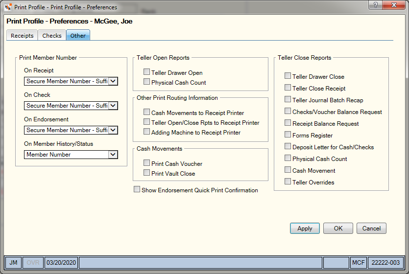Print Profile - Preferences - Other
