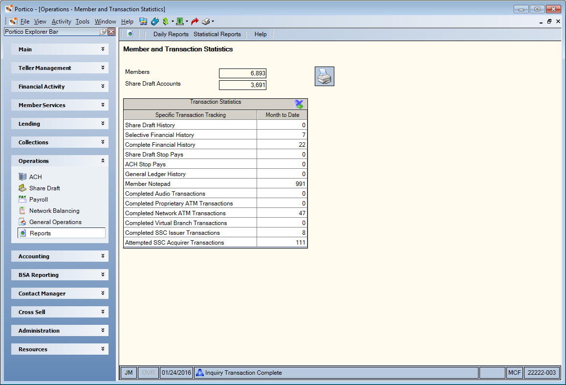 Member and Transaction Statistics Member and Transaction Statistics