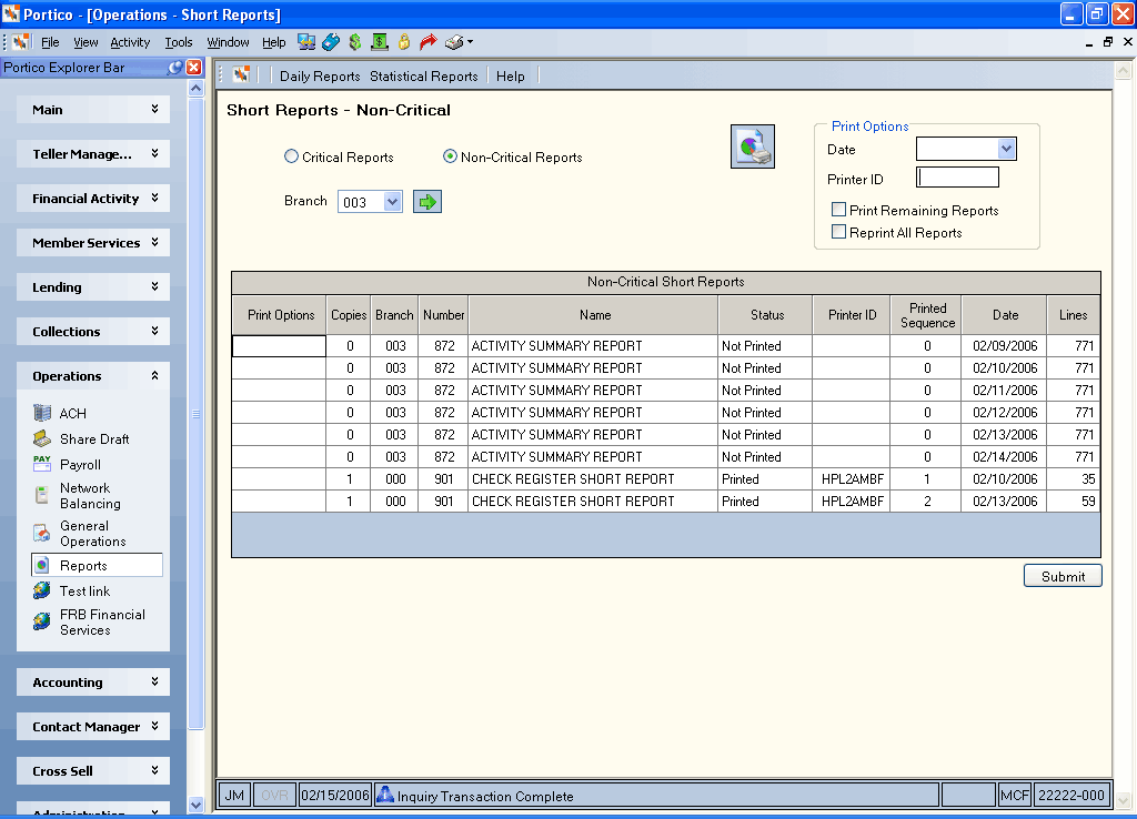 Short Reports - Non-Critical Short Reports - Non-Critical