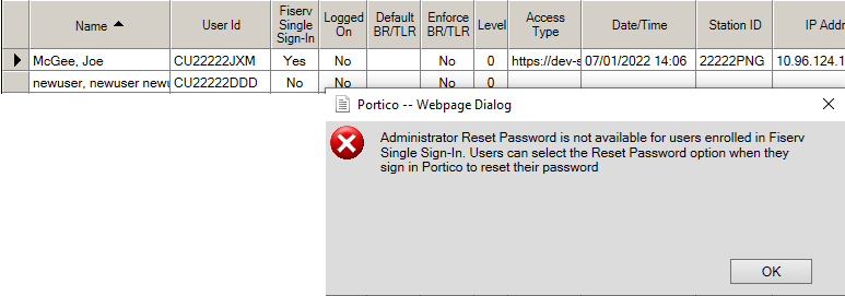 Fiserv Single Sign-In - Admin Reset Password Error Fiserv Single Sign-In - Admin Reset Password Error