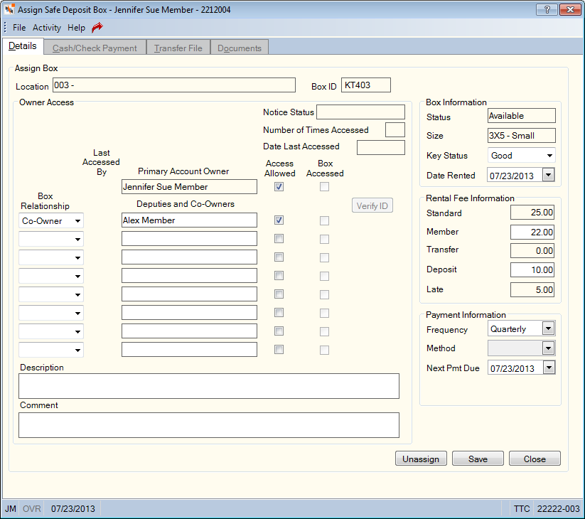Assign Safe Deposit Box Assign Safe Deposit Box