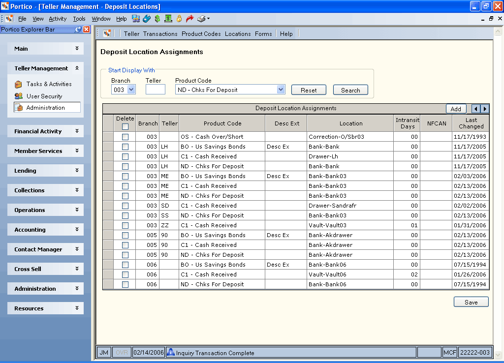 Deposit Location Assignments