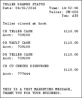Teller Drawer Status Receipt Teller Drawer Status Receipt