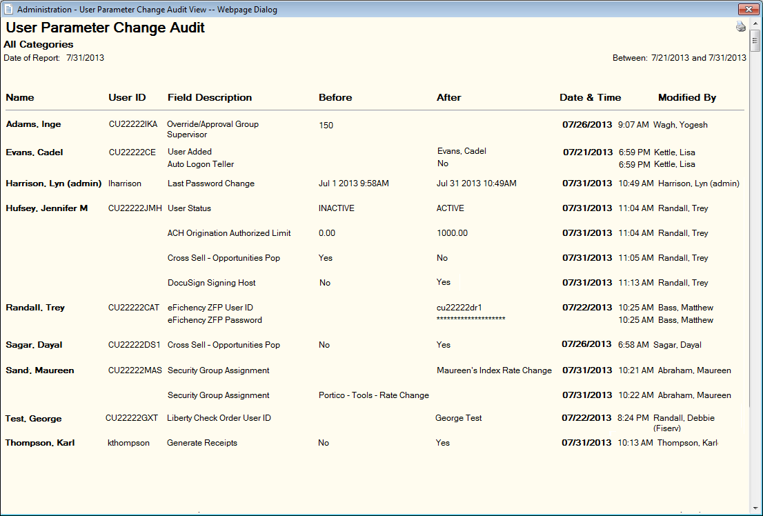 Parameter Change Audit