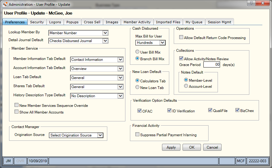 User Profile - Preferences