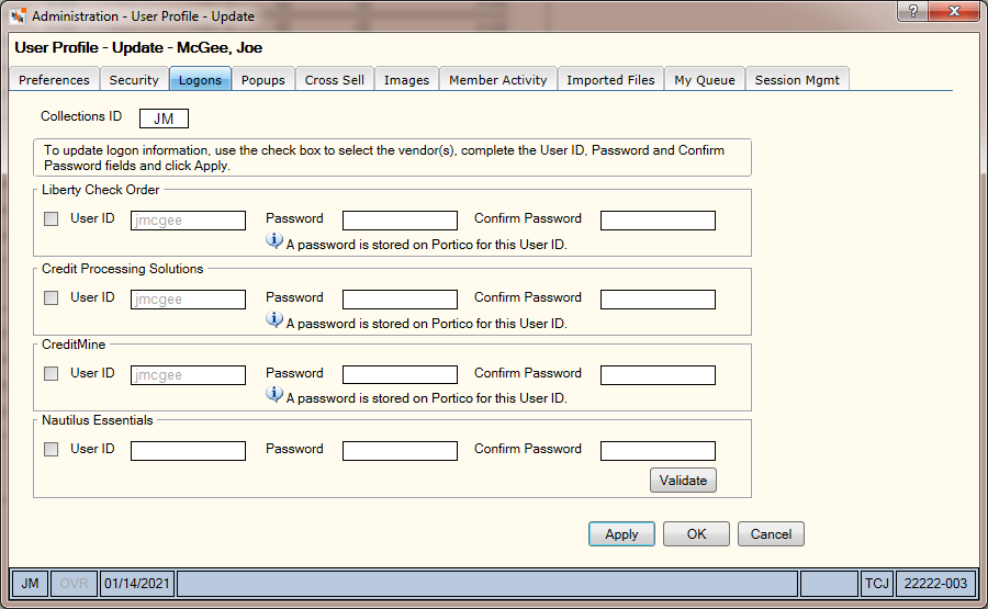 User Profile - Logons