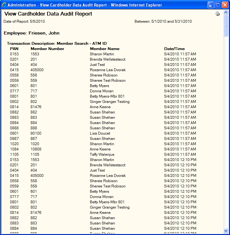 View Cardholder Data Audit Sample