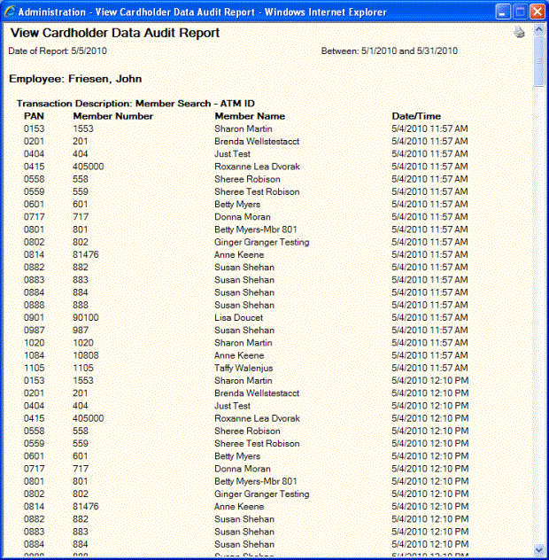 View Cardholder Data Audit Sample