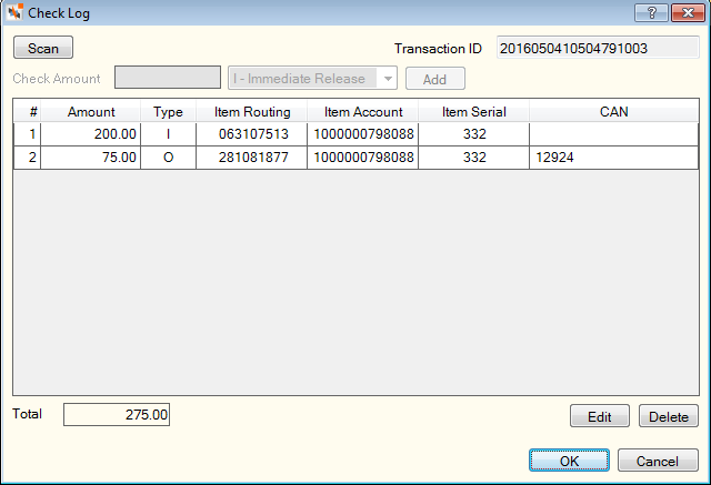 Check Log - Teller Capture