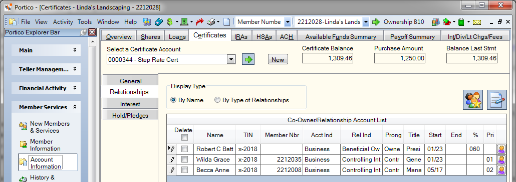 Certificates - Relationships - Beneficial Owner