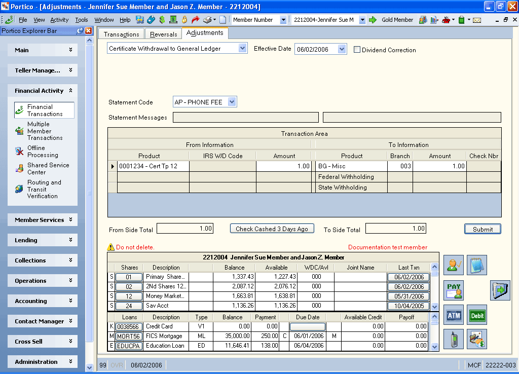 Adjustments - Certificate Withdrawal to General Ledger Adjustments - Certificate Withdrawal to General Ledger