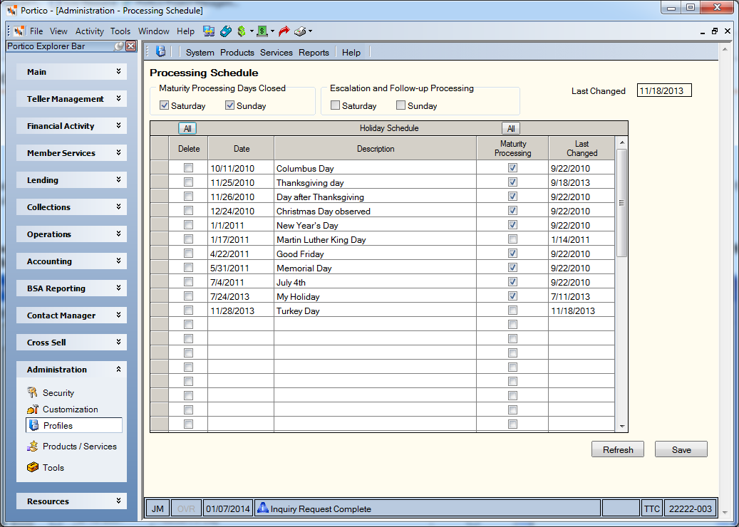 Processing Schedule
