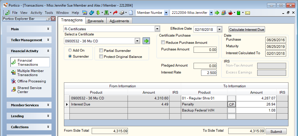 Transactions - Certificates