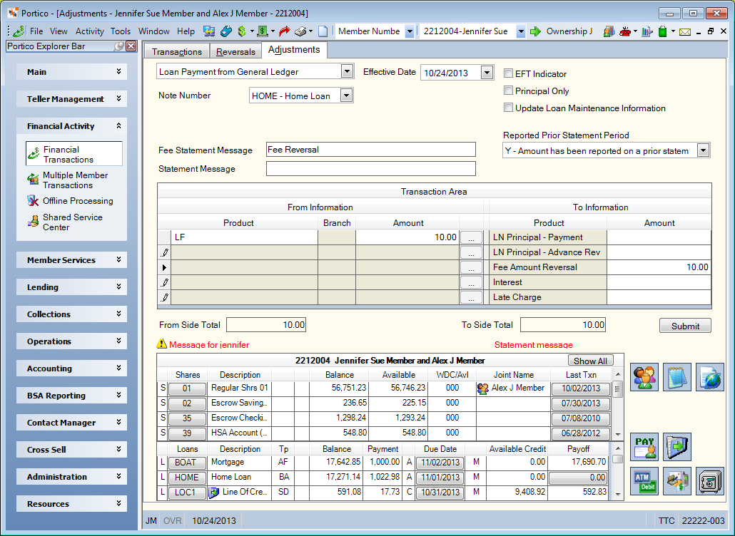 Adjustments - Loan Payment from General Ledger