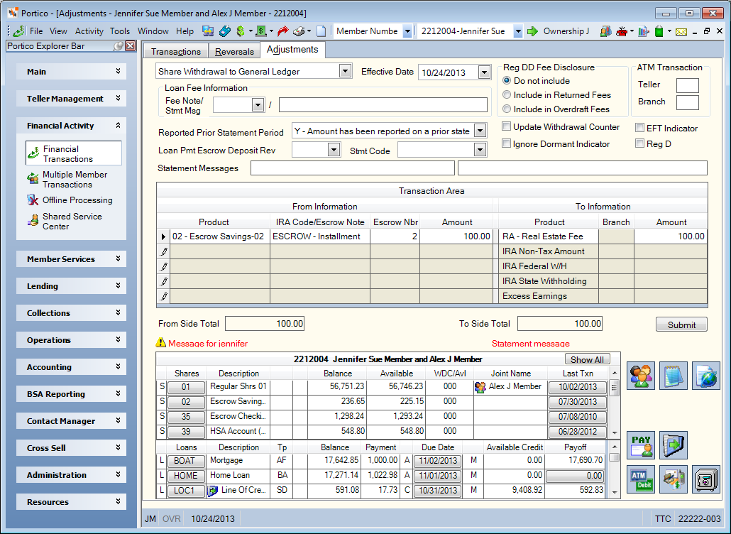 Adjustments - Share Withdrawal to General Ledger