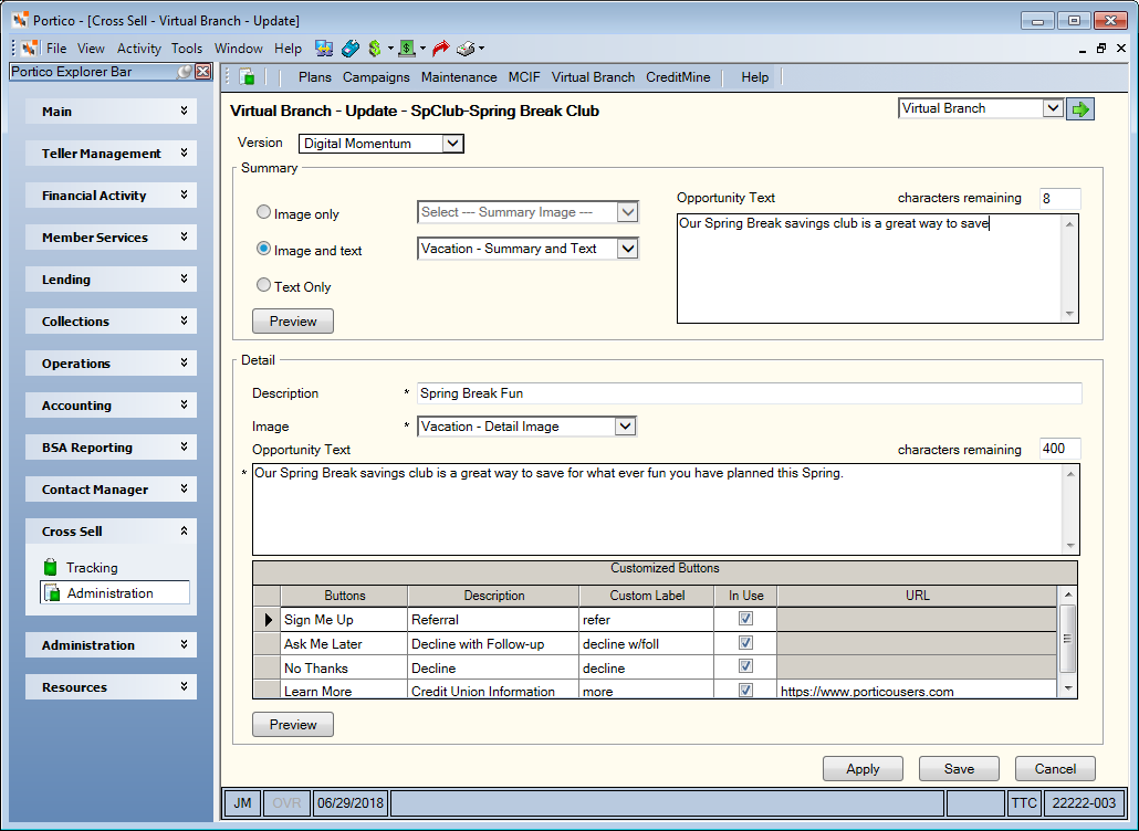 Virtual Branch - New/Update Virtual Branch - New/Update