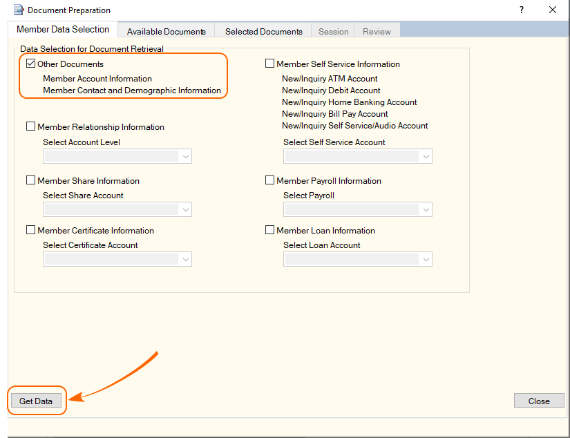 Document Preparation - Member Data Selection