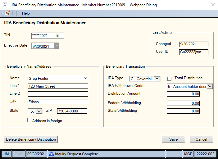 IRA Beneficiary Distribution Maintenance IRA Beneficiary Distribution Maintenance