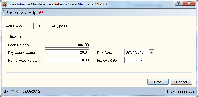 Loan Advance Maintenance