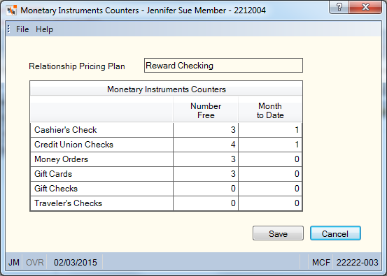 Monetary Instruments Counters with Relationship Pricing Monetary Instruments Counters with Relationship Pricing