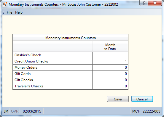 Monetary Instruments Counters Monetary Instruments Counters