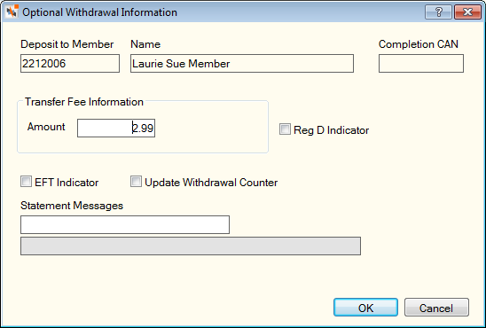 Optional Withdrawal Information Optional Withdrawal Information