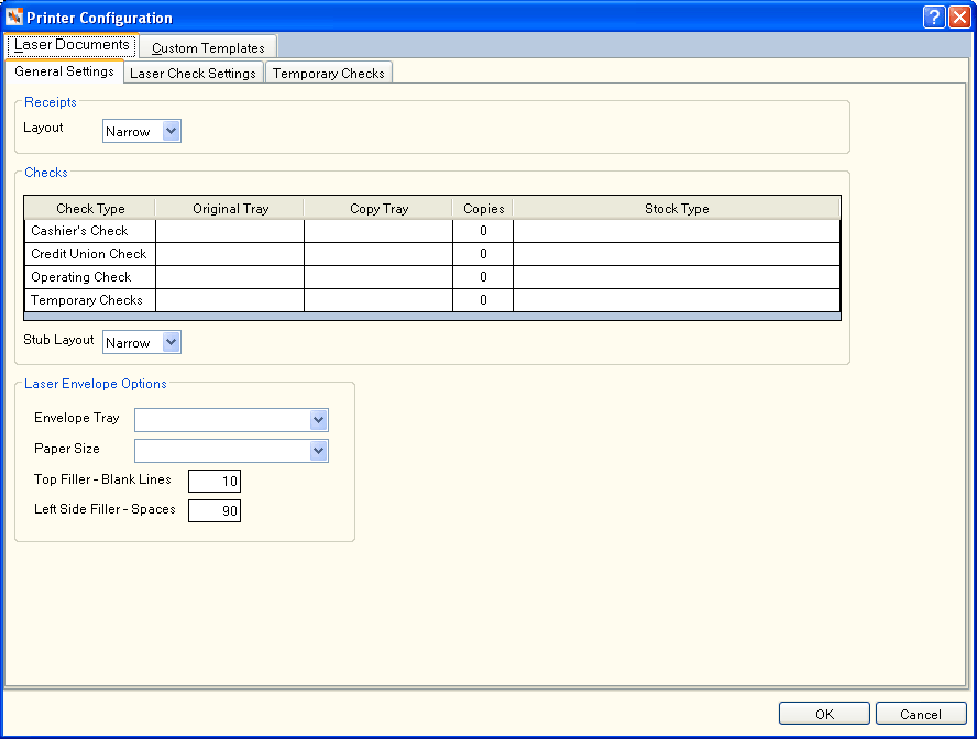Printer Configuration - Laser Documents - General Settings