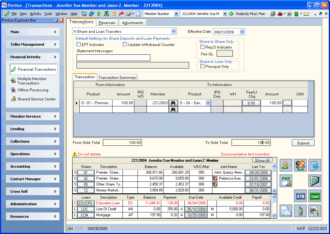 Transactions - Share and Loan Transfers Transactions - Share and Loan Transfers