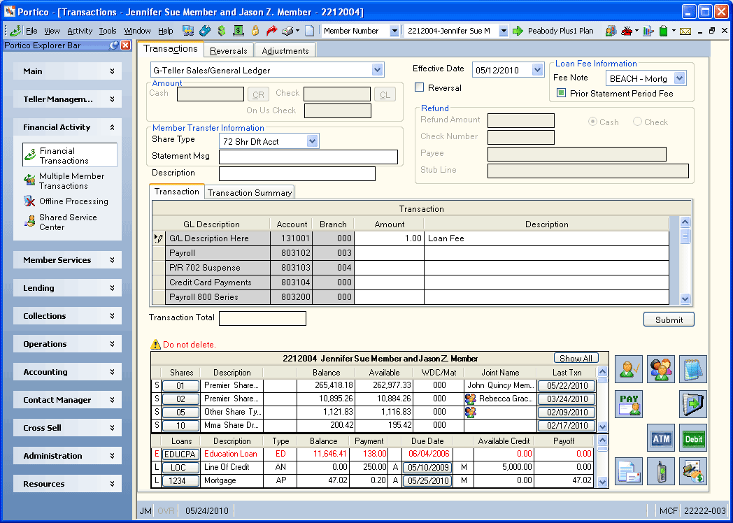 Transactions - Teller Sales/General Ledger