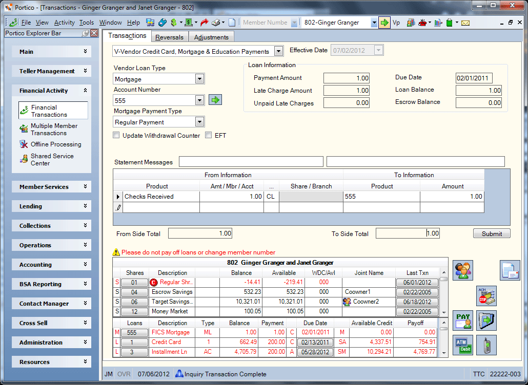 Transaction - Vendor Mortgage Loan Payment