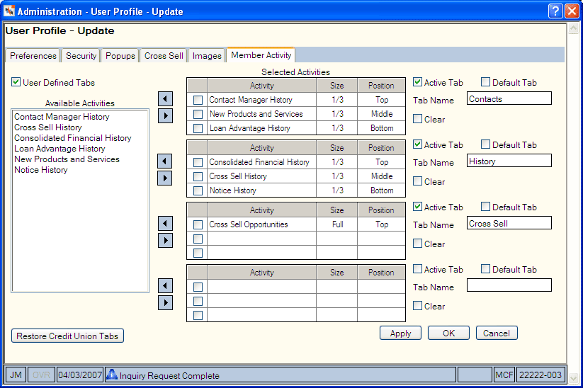 User Profile - Member Activity