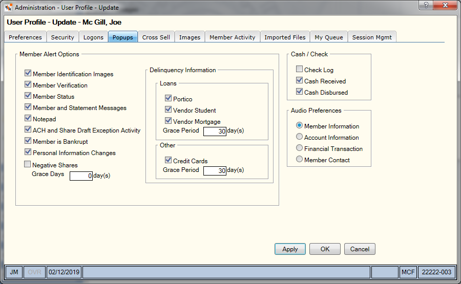 User Profile - Popups