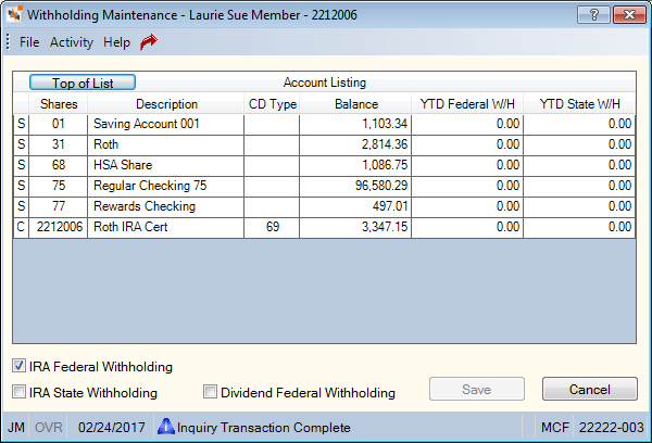 Withholding Maintenance Withholding Maintenance